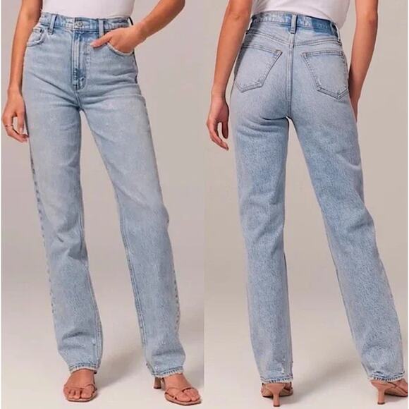 Abercrombie & Fitch Denim - Abercrombie & Fitch The Dad High Rise Jeans Curve Love Light Wash Blue, 25 Long